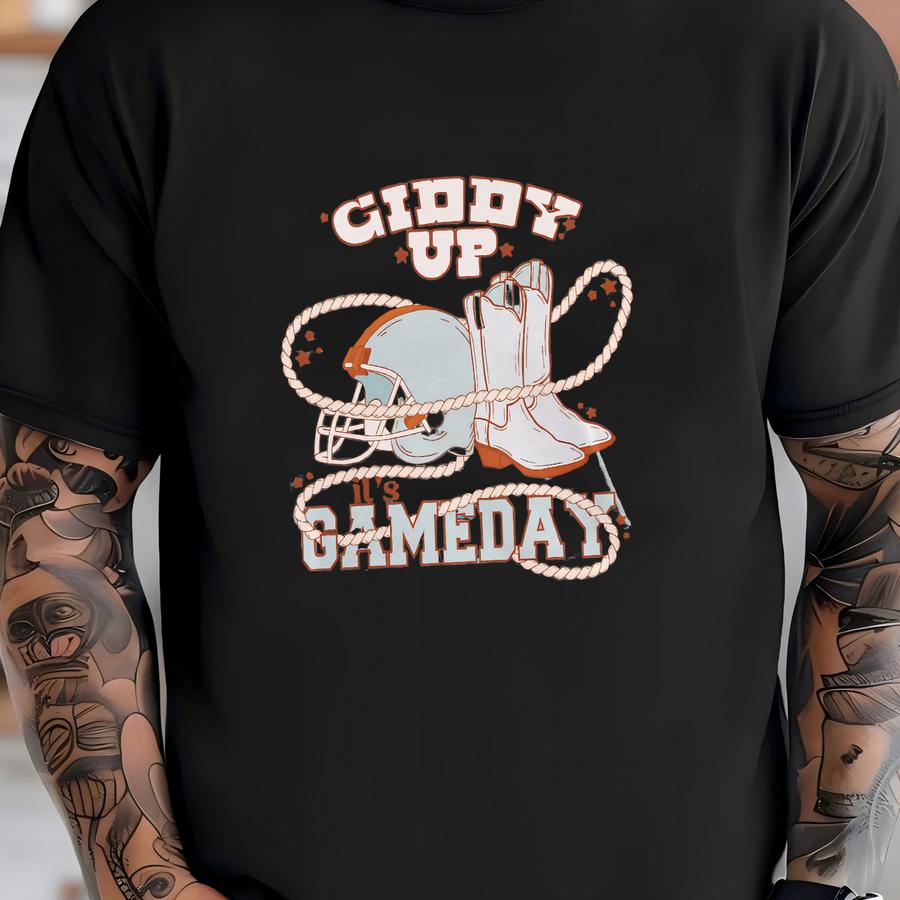 Giddy Up It's Game Day Hoodie Cowboy Boots Football Hoodie, Vintage Game Day Football Shirt, Retro Football Season Apparel T-shirt