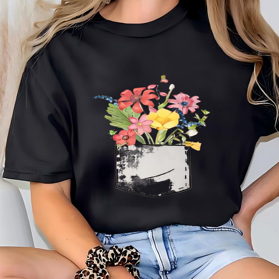 Pocket Flower Sweatshirt, Flower Sweatshirt, Gift For Women, Flower Girl Gift, Mothers Day Gift, Flower Hoodie, Girlfriend Gift, Mom Gifts T-shirt