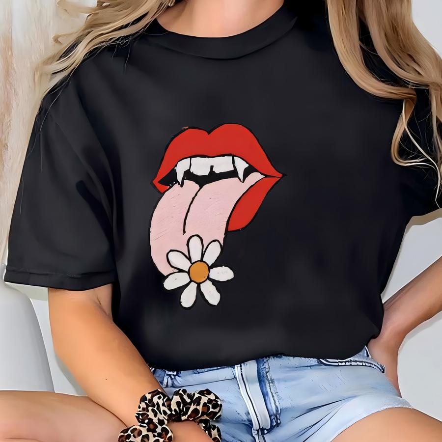 Halloween Spooky Season Crewneck Sweatshirt, Retro Halloween Vampire Daisy Sweatshirt, Spooky Cute Halloween Fall Crewneck T-shirt