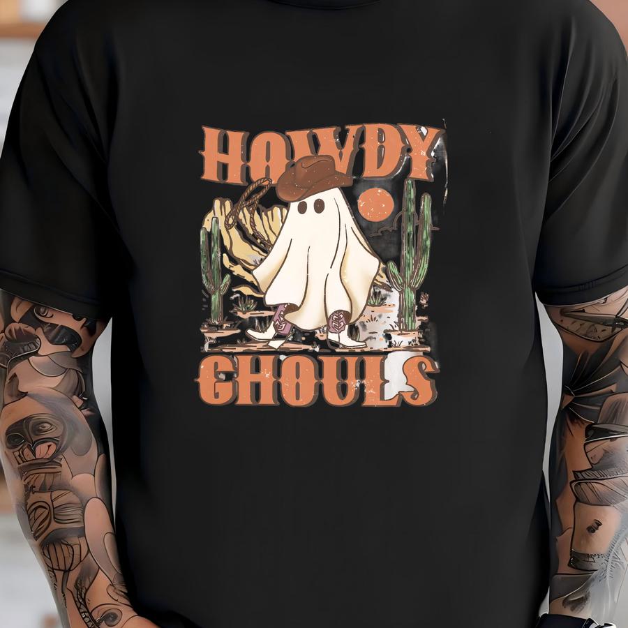 Retro Howdy Ghouls Cowboy Ghost Hoodie, Spooky Season Shirt, Funny Halloween Shirt, Western Halloween Ghost Shirt T-shirt