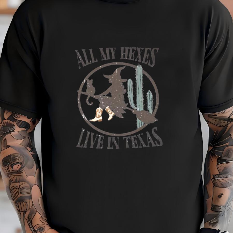 All My Hexes Live In Texas Funny Western Halloween Hoodie T-shirt