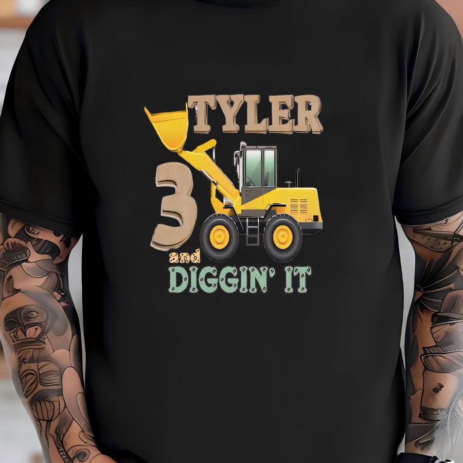 Boys Construction Birthday Shirt, Digger Personalized Birthday Shirt, Tractor Tshirt, Construction Crew Birthday Tee, Kids Custom Tee Gift T-shirt