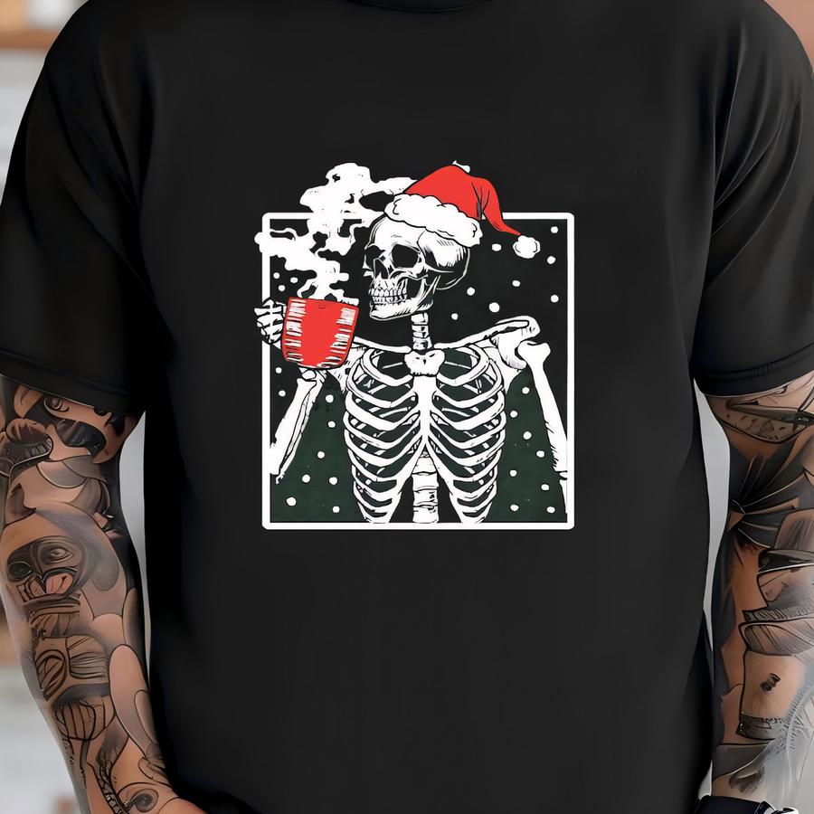Dead Inside Skeleton Christmas Sweatshirt, Coffee Lover, Merry Christmas Shirt,christmas Gift, Fall Sweater,sarcastic Christmas Coffee Shirt T-shirt