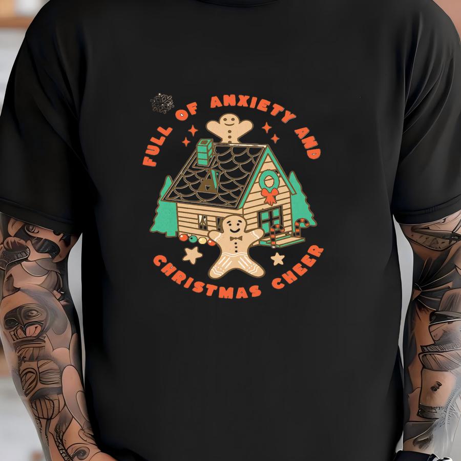 Retro Anxiety And Christmas Cheer Sweatshirt, Self Care Christmas Crewneck, Funny Anxiety Shirt, Anxious Gingerbread Man Mental Health Shirt T-shirt