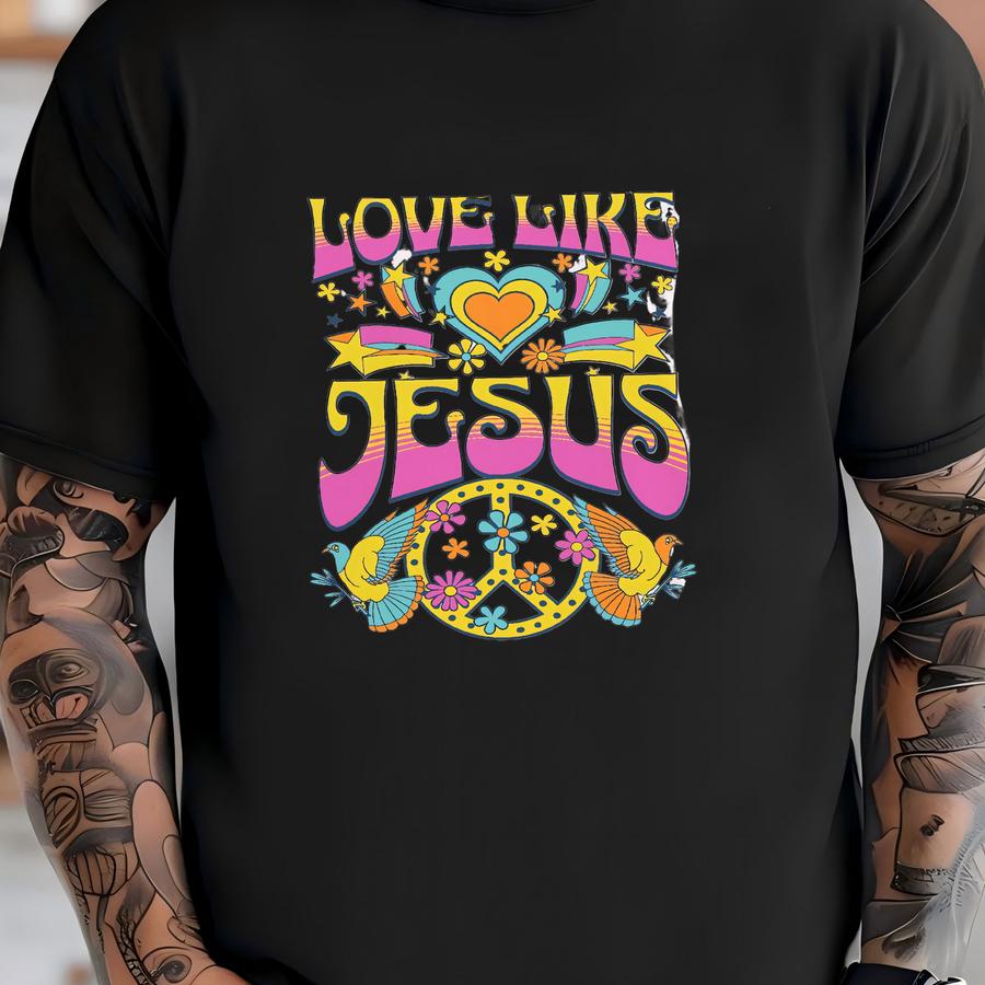 Retro Love Like Jesus Shirt, Christian Shirt, Vintage Faith Based Shirt, Christian Streetwear, Peace Sign Faith Shirt T-shirt