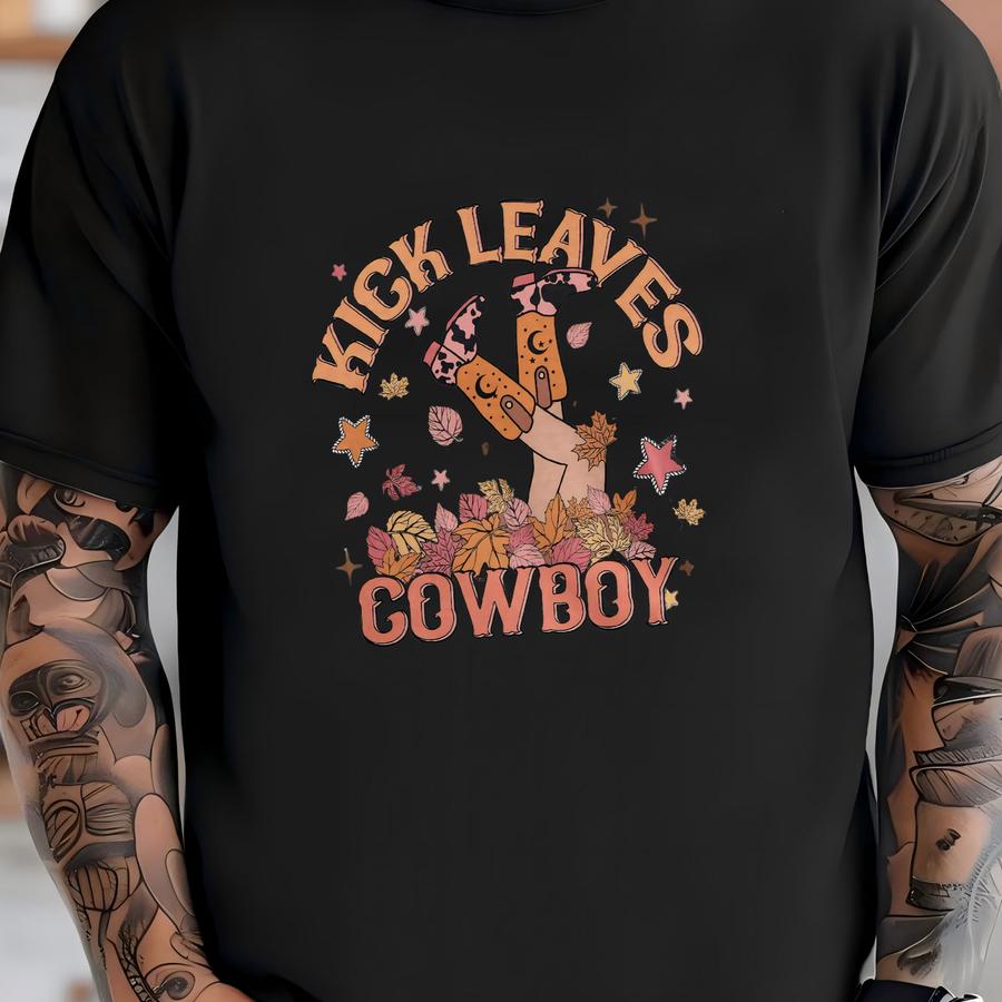 Western Halloween Fall Hoodie, Leaves Cowboy Pink Shirt, Retro Thanksgiving Shirt, Howdy Cowgirl Happy Fall Y'all Shirt T-shirt