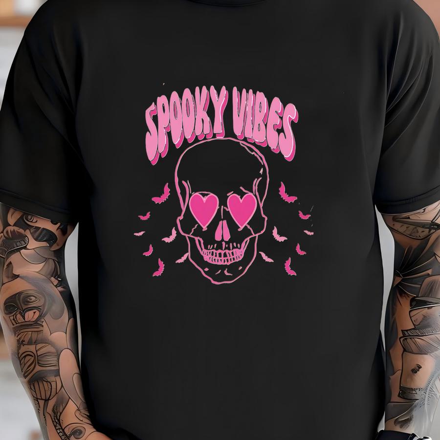 Spooky Vibes Shirt, ® Halloween Shirt, Spooky Season Shirt, Retro Halloween Tee, Pink Spooky Shirt, Girly Skeleton Shirt T-shirt