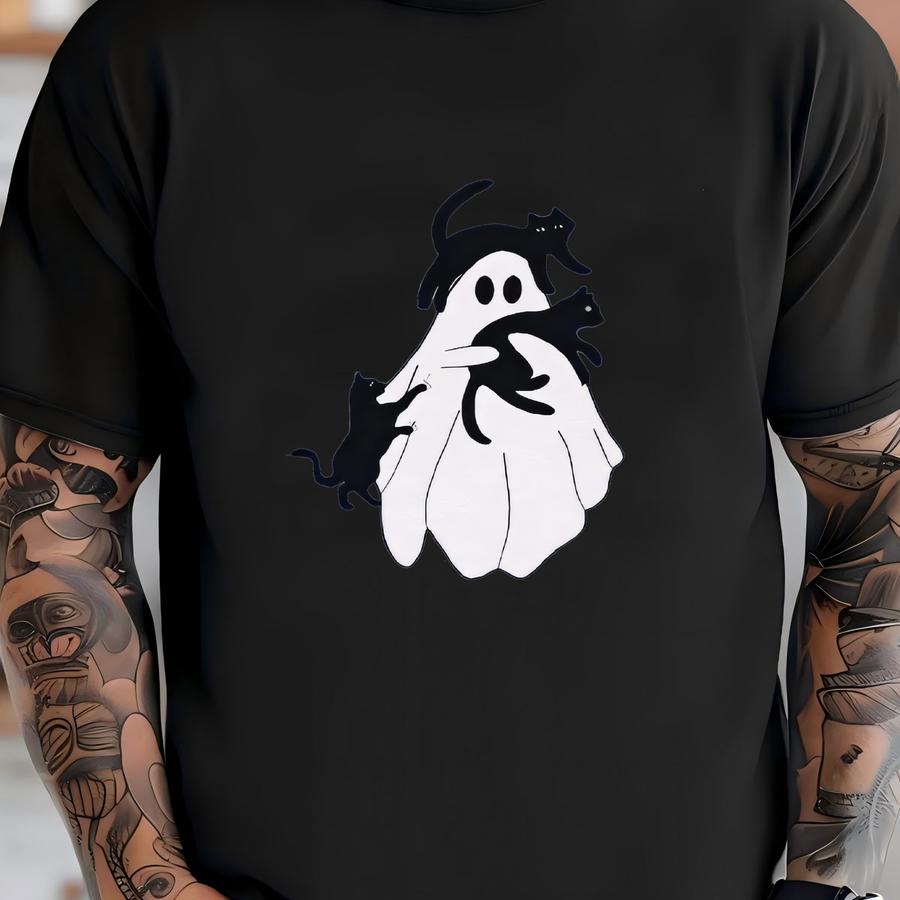 Ghost Black Cat Halloween Shirt, Ghost Holding Black Cats, ®, Spooky Season, Women Halloween Shirt, Cute Ghost Halloween Shirt T-shirt