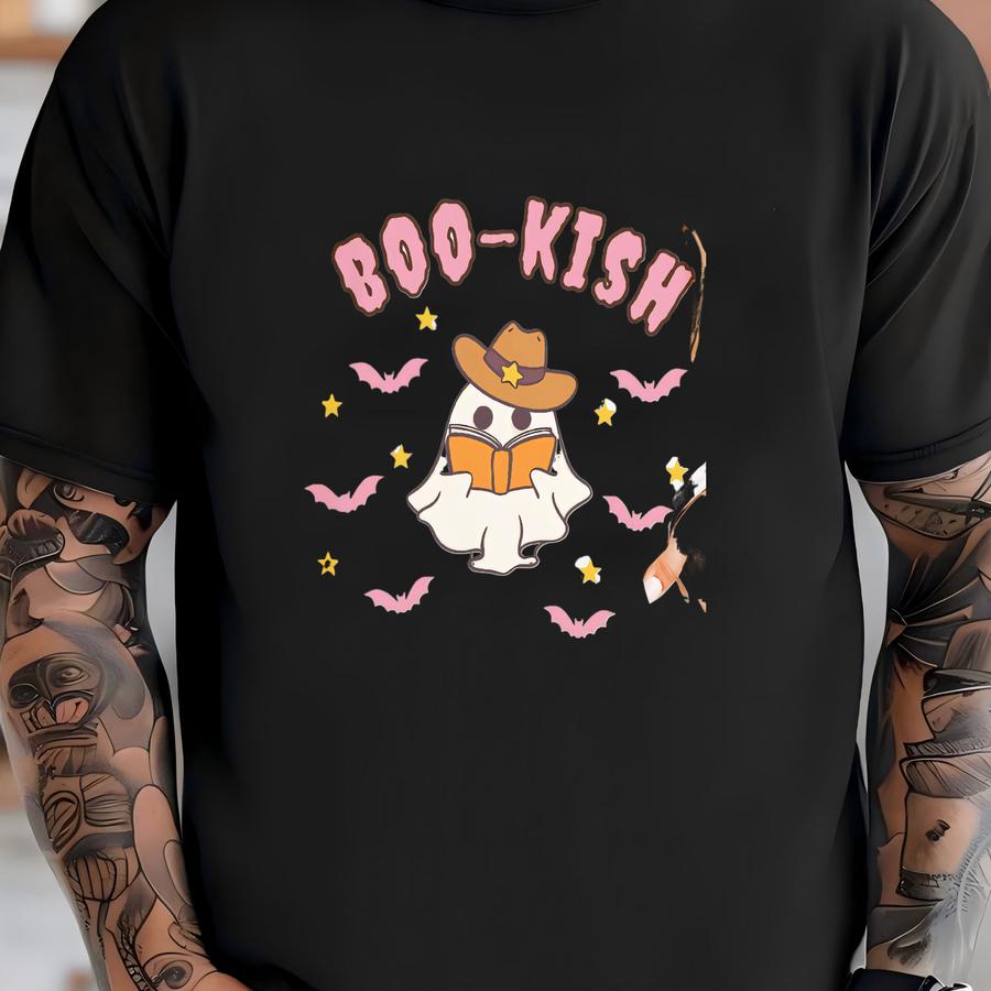 Western Ghost Reading Shirt, Librarian Shirt, Teacher Halloween Shirt, Book Lover Cowboy Shirt,reading Teacher Shirt, Halloween School Shirt T-shirt