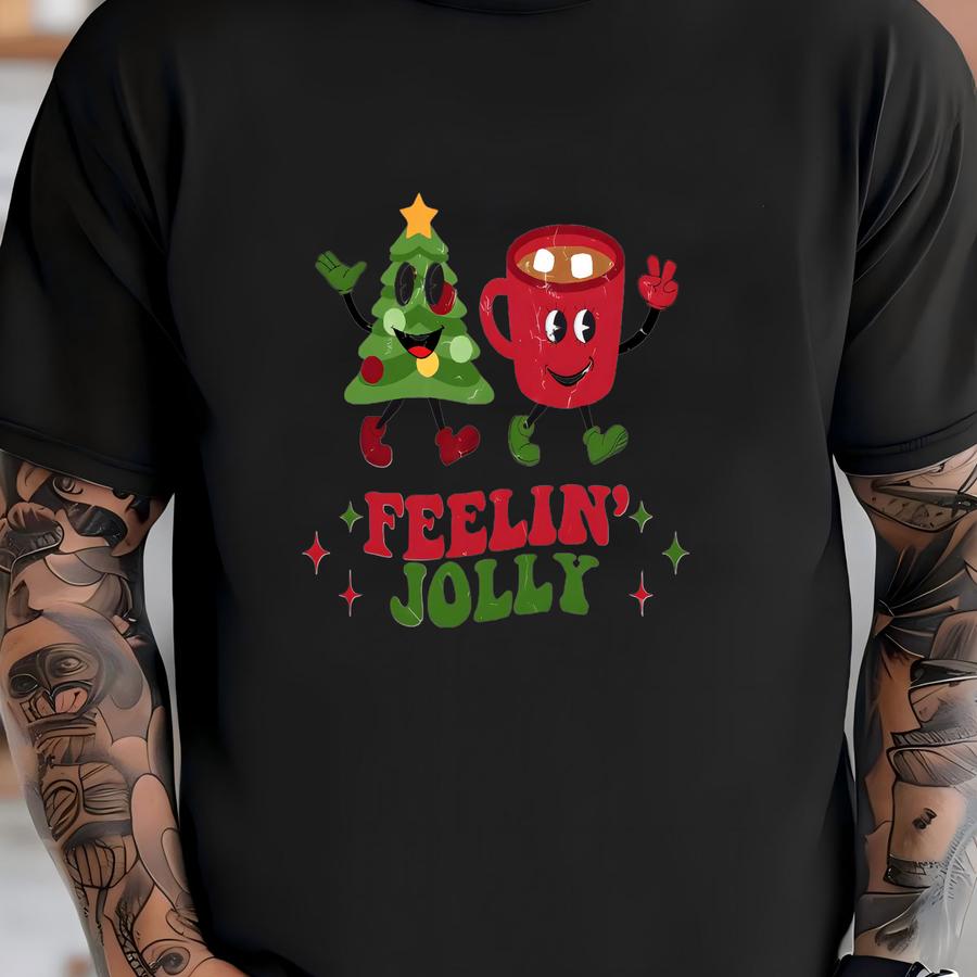 Christmas Sweatshirt, Feelin' Jolly, Retro Christmas Tee, Holiday For Women, Christmas Crewneck, Cute Christmas Sweatshirt T-shirt
