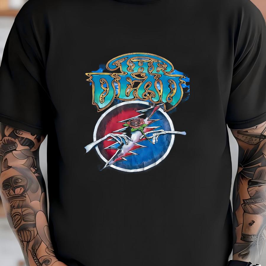 Vintage Grateful Dead 2003 Summer Tour Tie Dye Hoodie Size Large Liquid Blue All Over Print Concert Tour Skull Lightning T-shirt