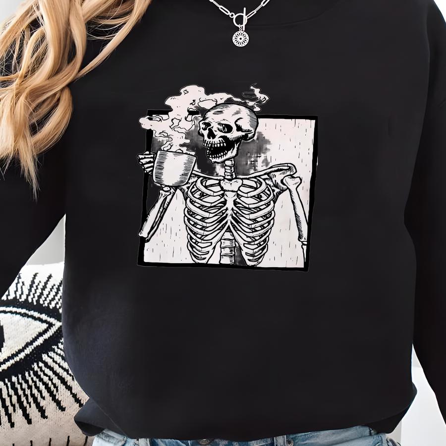 Skeleton Coffee Shirt, Halloween Skeleton Shirt, Fall Coffee Tshirt, Skeleton Tee, Halloween Coffee Shirt, Spooky Season Shirt, Fall Shirt Sweatshirt