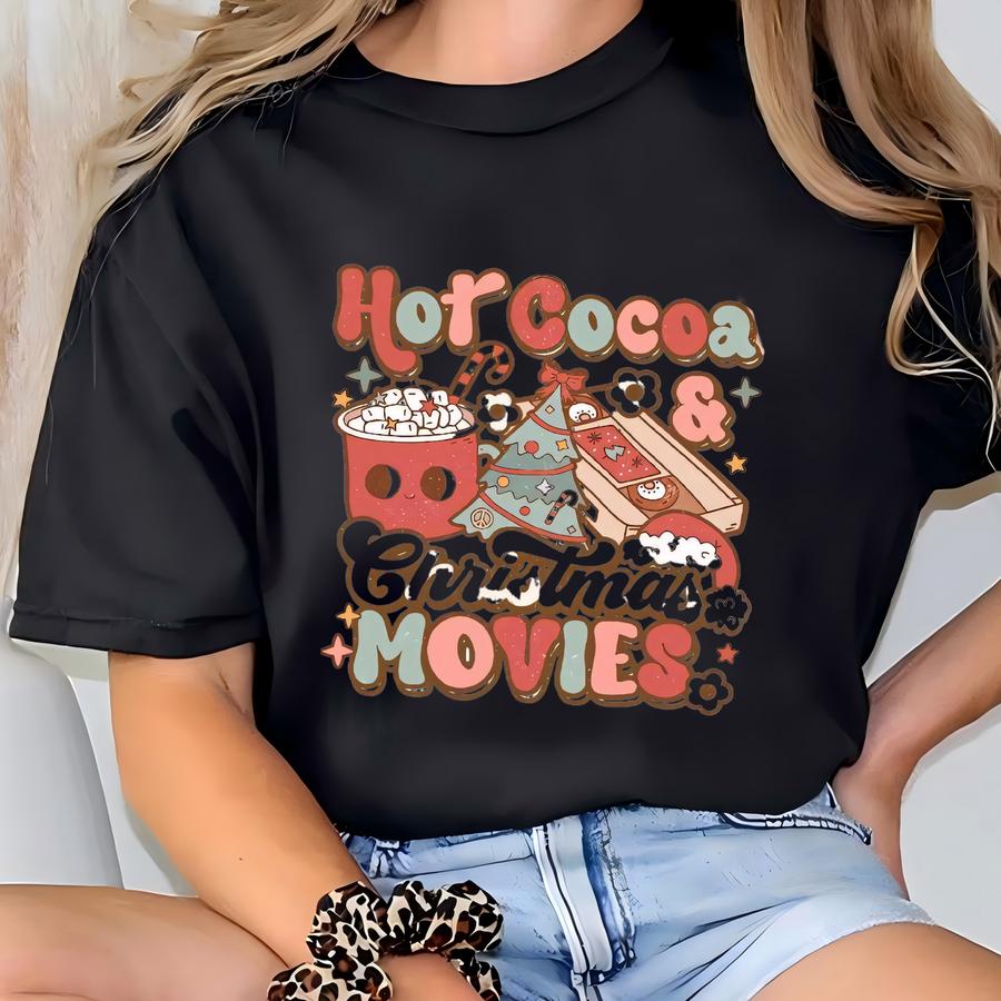 Retro Merry Christmas ® Shirt, Vintage Christmas Tshirt, Hot Cocoa Christmas Movies Shirt T-shirt