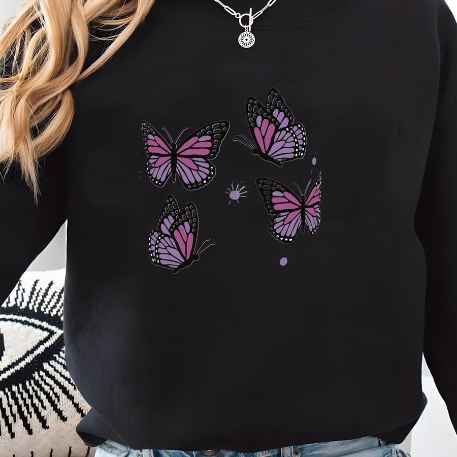 Purple Butterfly Daisy Glass Can Cup: 16oz Iced Coffee Cup With Lid Straw Sweatshirt