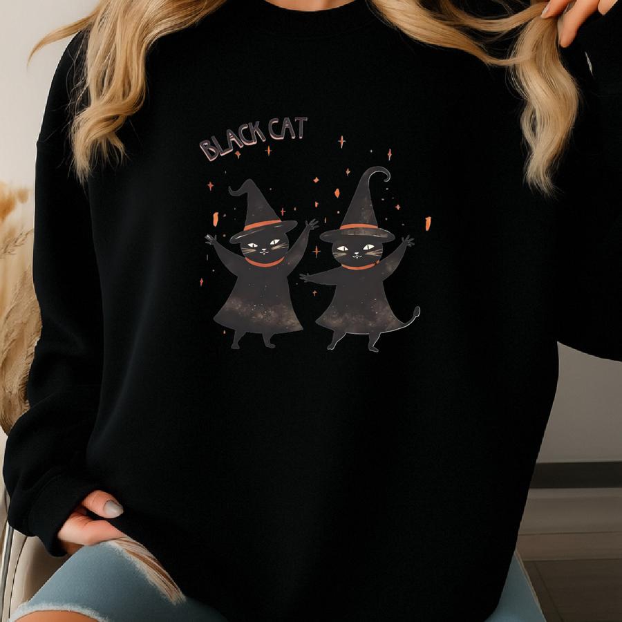 Black Cat Magic Sweatshirt,halloween Sweatshirt,black Cat Shirt,fall Clothing,halloween Gift,black Cat Gifts,spooky Hoodie,witch Sweatshirt Sweatshirt