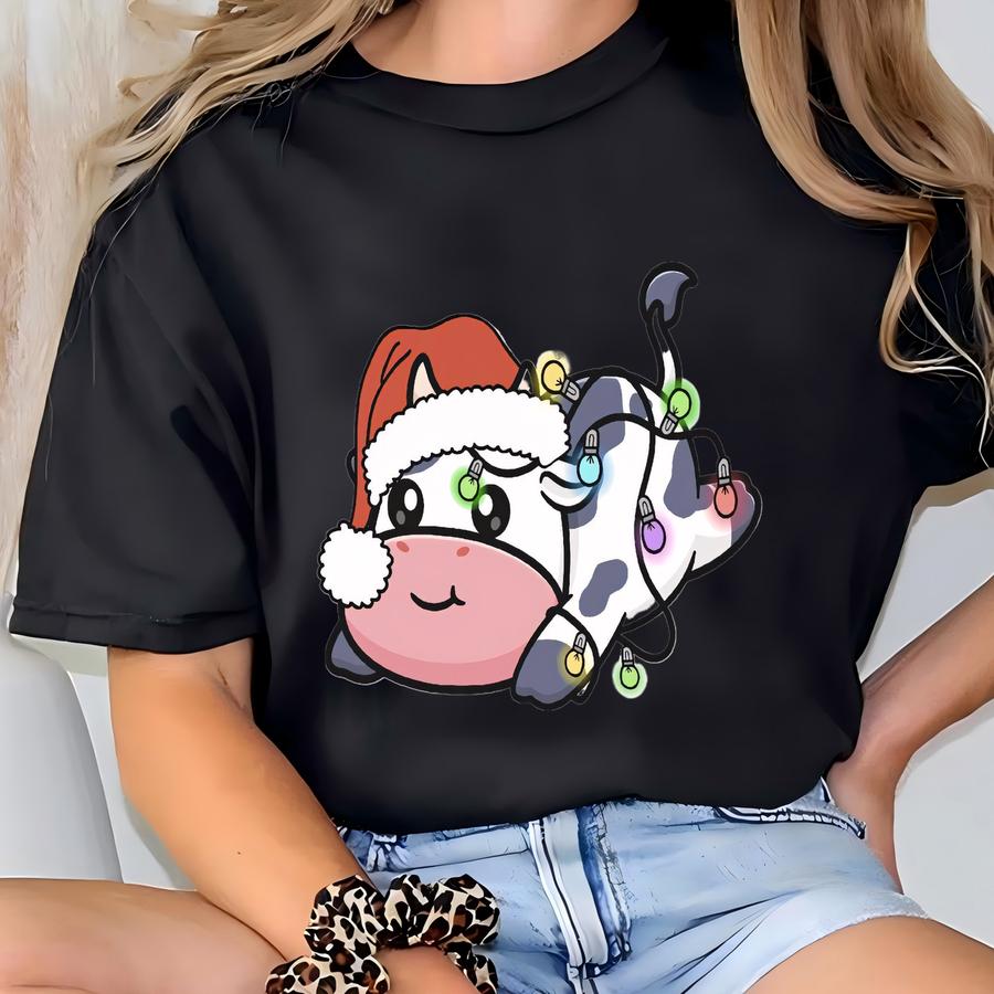 Cute Christmas Cow Sweatshirt,cow Lover Hoodie,christmas Sweatshirt,new Year Hoodie,christmas Gift,christmas Light Hoodie T-shirt
