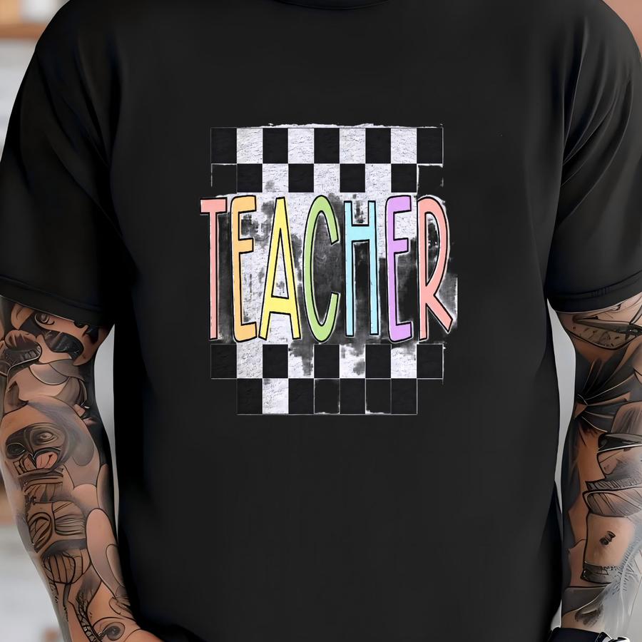 Colorful Teacher Checkered Crewneck Sweatshirt Teacher Back To School Retro Colorful Teachers Gift Teacher Sweatshirt T-shirt