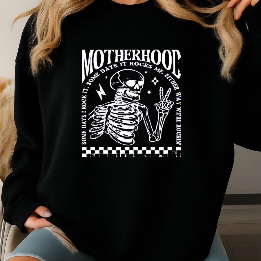 Funny Halloween Mom Sweatshirt: Spooky Motherhood Skeleton Graphic Sweatshirt