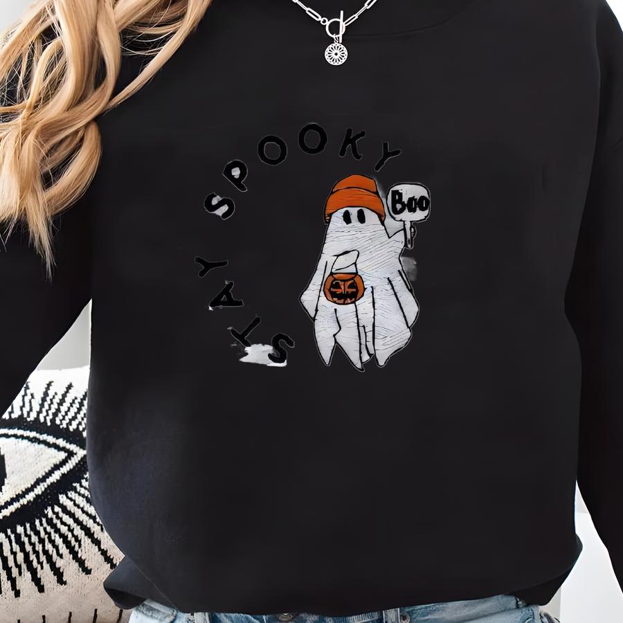 Halloween Sweatshirt Halloween Sweatshirt Ghost With Toboggan Stay Spooky Sweatshirt