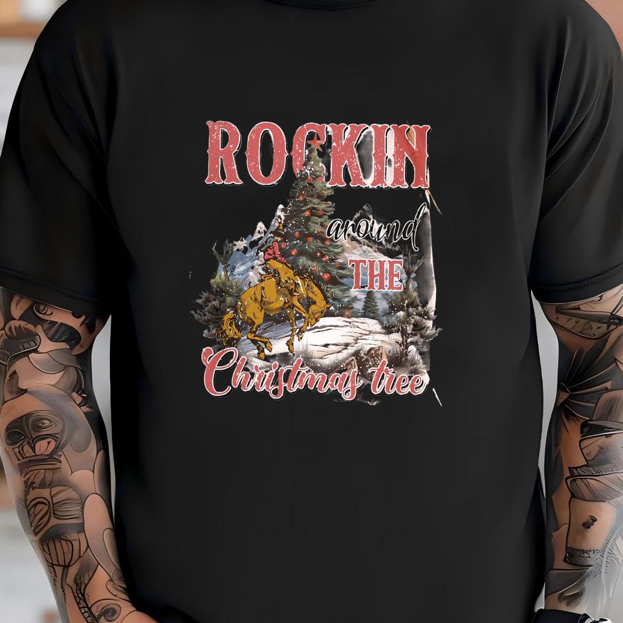 Western Christmas Crewneck Howdy Cowboy Christmas Sweatshirt Rocking Around Christmas Tree Retro Xmas Sweater Country Christmas Sweatshirt T-shirt