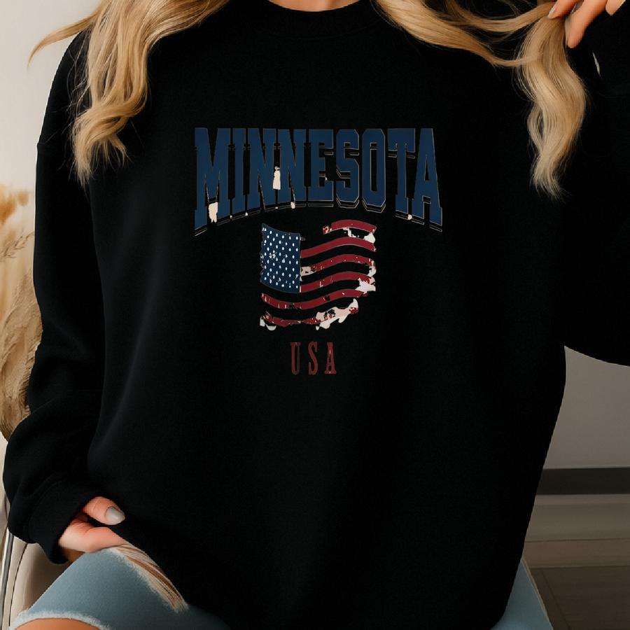 Minnesota Sweatshirt, Minnesota Crewneck, Minnesota Apparel, Minnesota Sweater, American Flag Usa Shirt, Minnesota Vintage Sweatshirt Usa Sweatshirt