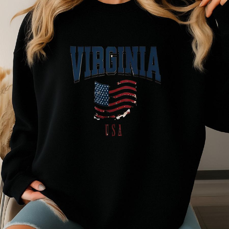 Virginia Sweatshirt, Virginia Clothing, American Flag Usa Sweatshirt, Virginia Crewneck, Virginia Sweater, Virginia Sweatshirts For Women Sweatshirt