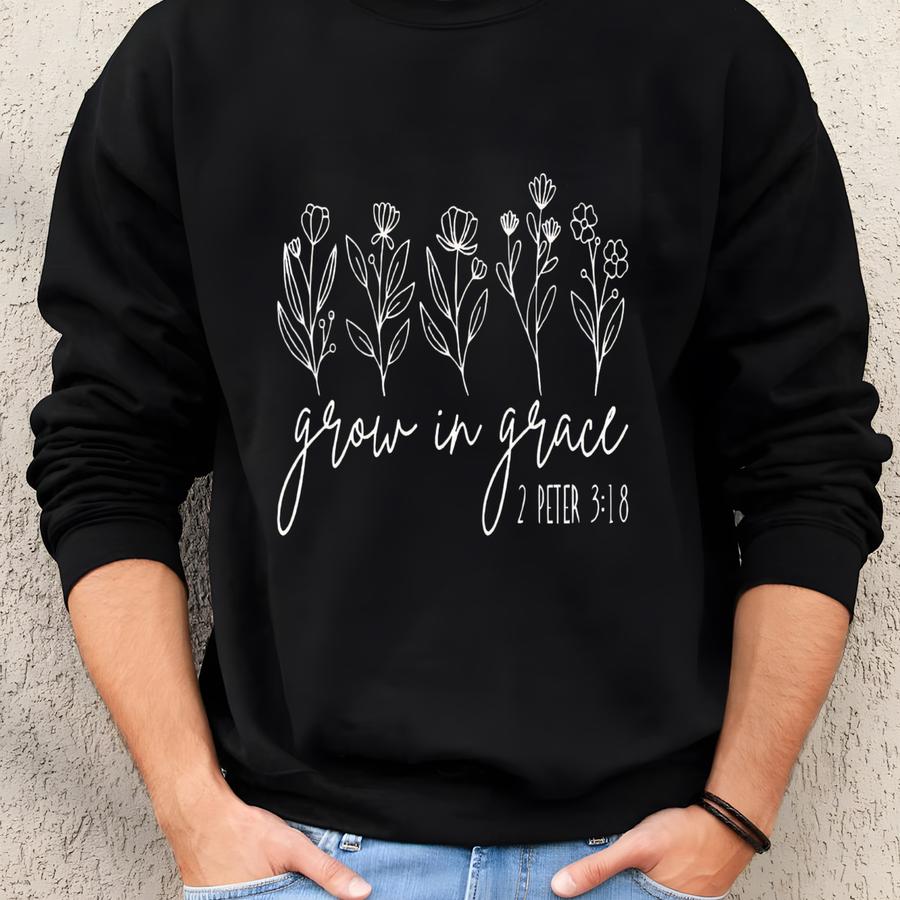 Christian Christmas Sweatshirt : Grow In Grace, Christmas Nativity, Womens Religion Shirt, Bible Verse Tee Sweatshirt
