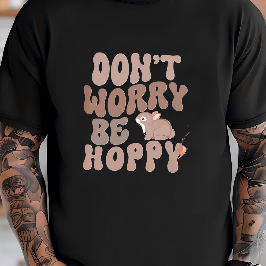 Retro Bunny Positivity Shirt, Funny Mental Health Shirt, Positive Affirmation Shirt, Don't Worry Be Happy Shirt, Cute Rabbit Mama Crewneck T-shirt