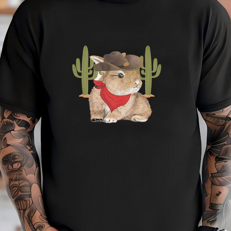 Cowboy Bunny Shirt, Western Bunny Tee, Bunny Mom Cowgirl Hoodie, Country Western Rodeo Tshirt Rabbit Lover Gift Bunnies Tee T-shirt