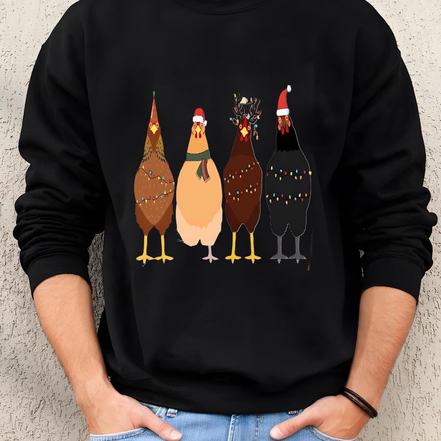 Сute Christmas Chickens Sweatshirt : Holiday Farm Sweater, Funny Xmas Outfit, Christmas Graphic Tee Sweatshirt
