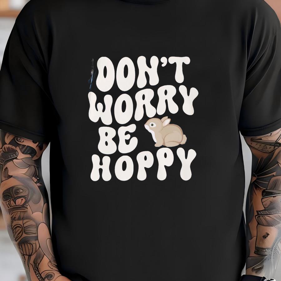 Retro Bunny Positivity Shirt, Funny Mental Health Shirt, Positive Affirmation Shirt, Don't Worry Be Happy Shirt, Cute Rabbit Mama Crewneck T-shirt