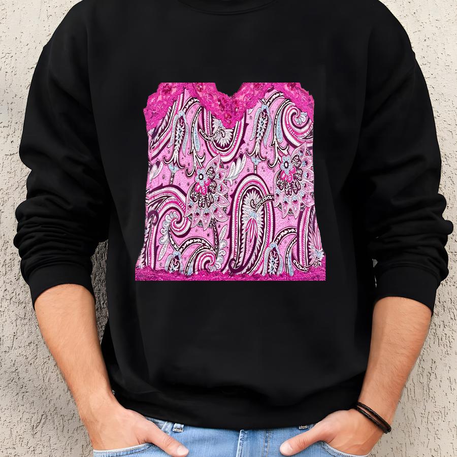 Y2k Pink Lace Silk Camisole - Barbiecore - Hot Pink Lace + Sequin Trim - Pink Monochromatic Paisley Pattern - 100% Silk - Size Xl Sweatshirt