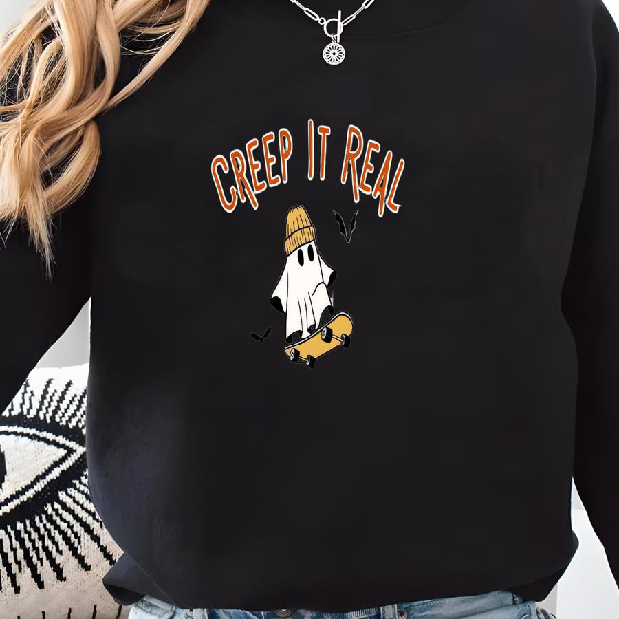 Comfort Color Creep It Real Shirt | Halloween, For Women, Halloween Gift, Ghost Shirt, Gift For Her, Fall Clothing, Pumpkin Sweatshirt Sweatshirt