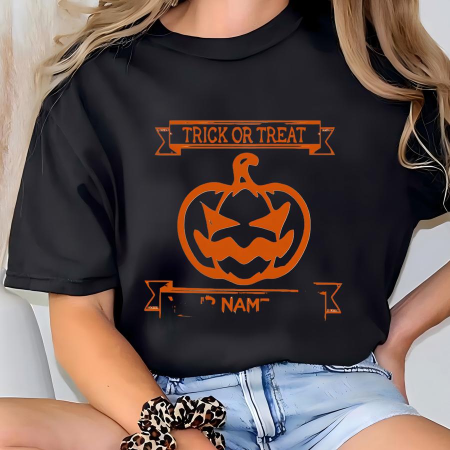 Personalized Halloween Tee: Trick Or Treat Pumpkin Design T-shirt