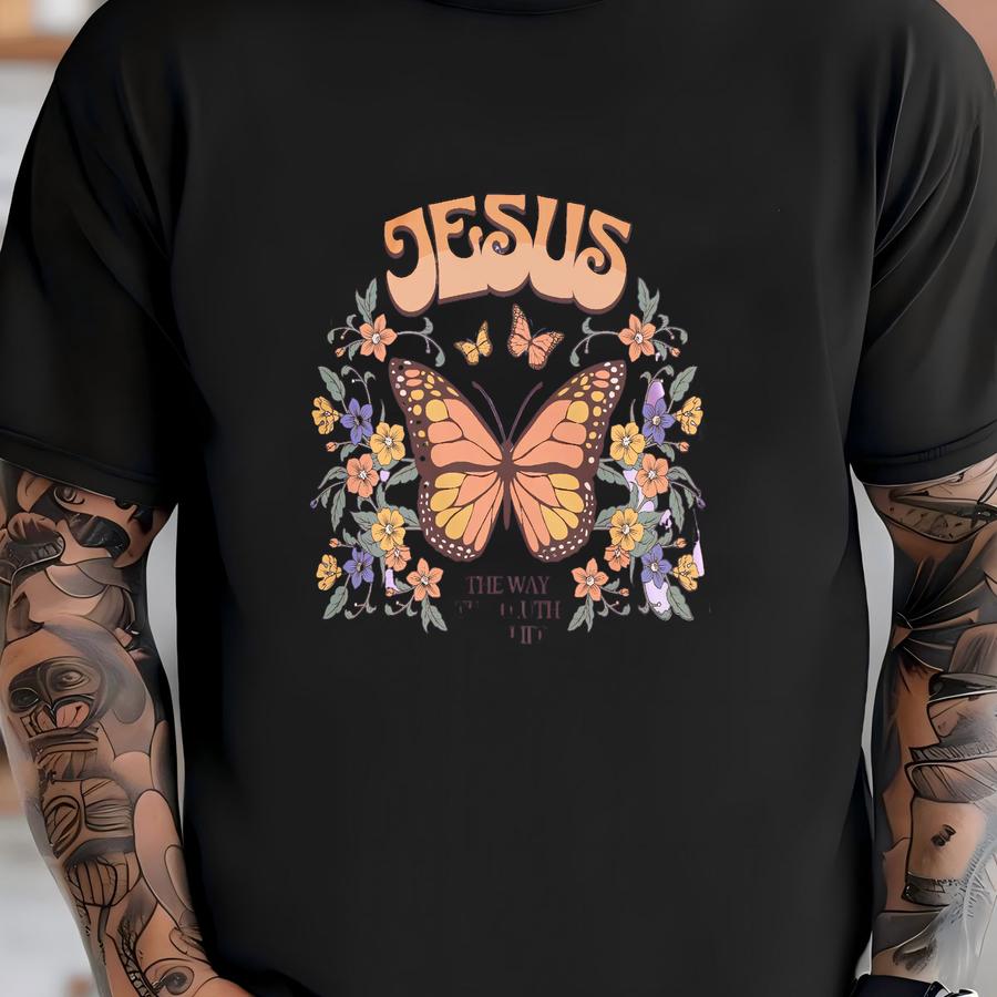 Retro Jesus Is The Way Shirt, Butterfly Christian Shirt, Vintage Faith Based Shirt, Christian Streetwear, Faith Shirt T-shirt