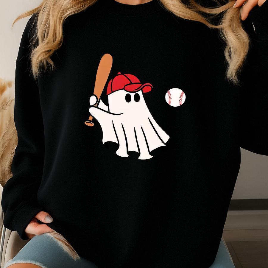 Baseball Ghost Halloween T-shirt, Baseball Fall Shirt, Funny Ghost Shirt, Cute Ghost Tee, Halloween Gift, Baseball Mom, Left Pocket Ghost Sweatshirt