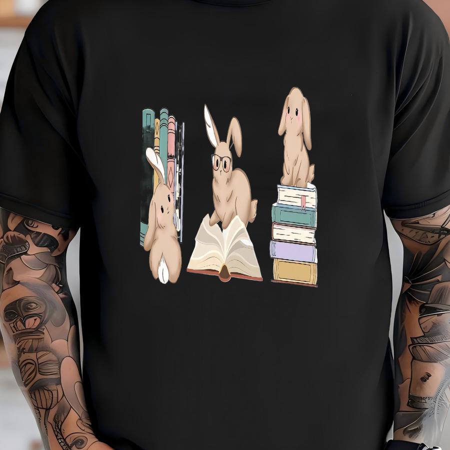 Floral Book Bunny Shirt, Rabbit Book Shirt, Bunny Lover Gift, Rabbit Mom Shirt,bookish Shirts, School Librarian Reading Shirt T-shirt