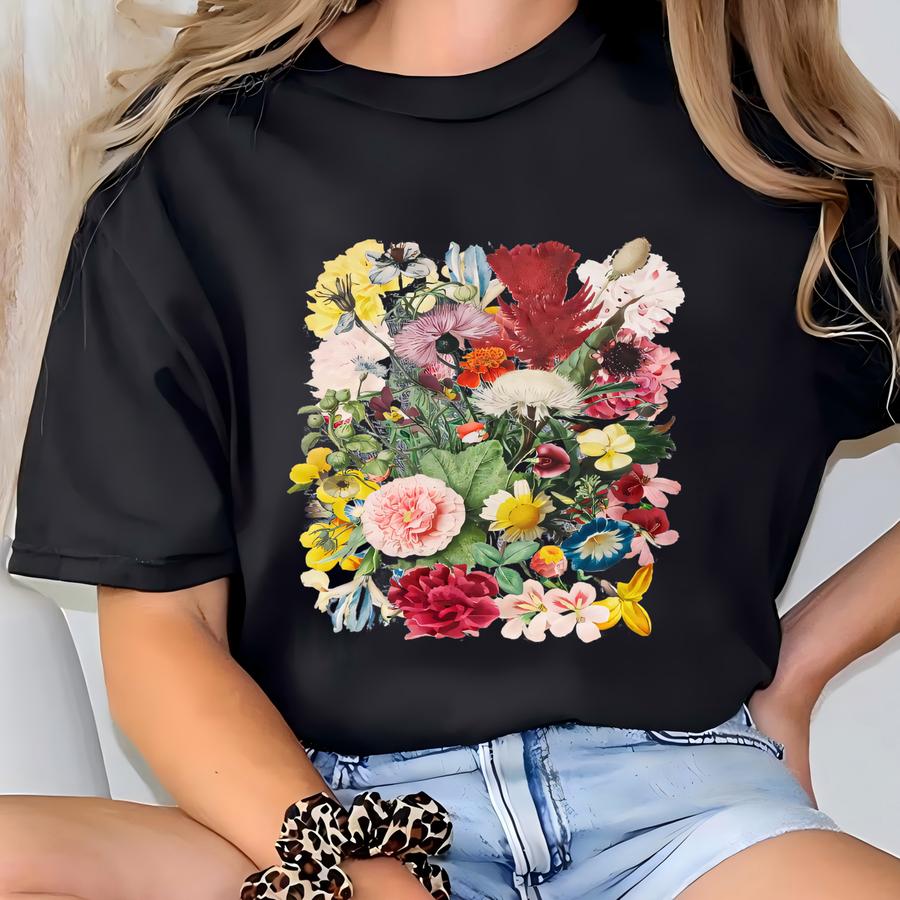 Flower Pattern Sweatshirt, Flower Sweatshirt,flower Girl Gift,pressed Flower Hoodie,wild Flowers Sweatshirt, Flower Sympathy Gift T-shirt