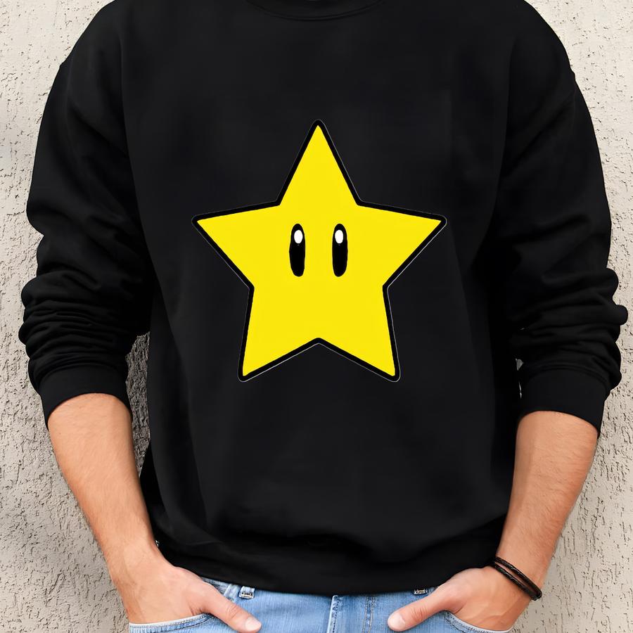 Super Star Shirt, Retro Cartoon T-shirt, Super Mario Bros T-shirt, Super Star Lover Gift, Video Game Shirt, Super Star Sublimation Tee Sweatshirt
