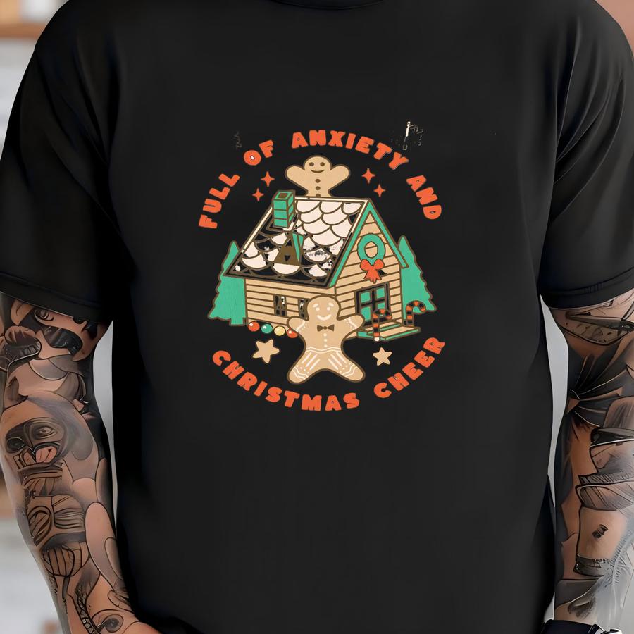 Retro Anxiety And Christmas Cheer Sweatshirt, Self Care Christmas Crewneck, Funny Anxiety Shirt, Anxious Gingerbread Man Mental Health Shirt T-shirt