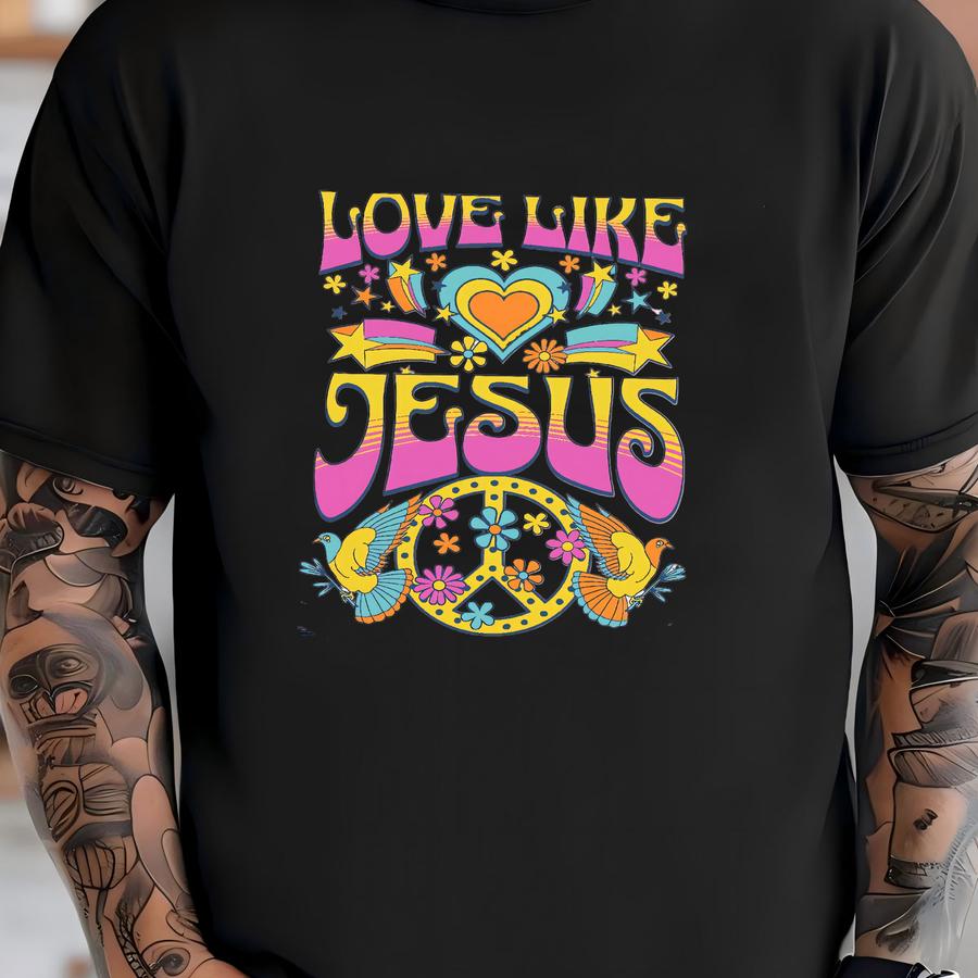 Retro Love Like Jesus Shirt, Christian Shirt, Vintage Faith Based Shirt, Christian Streetwear, Peace Sign Faith Shirt T-shirt