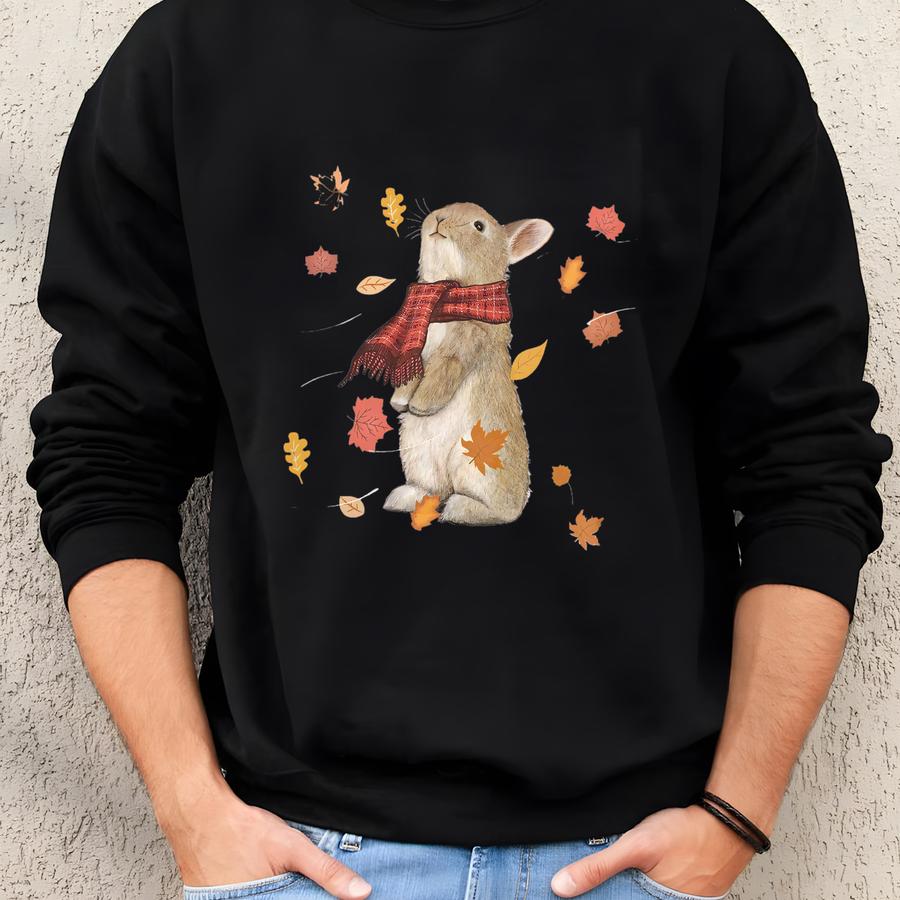 Fall Leaves Bunny Rabbit Sweatshirt, Autumn Bunny Crewneck, Cute Bunny Shirt, Bunny Rabbit Lover Shirt, Thanksgiving Shirt, Bunny Mom Shirt Sweatshirt