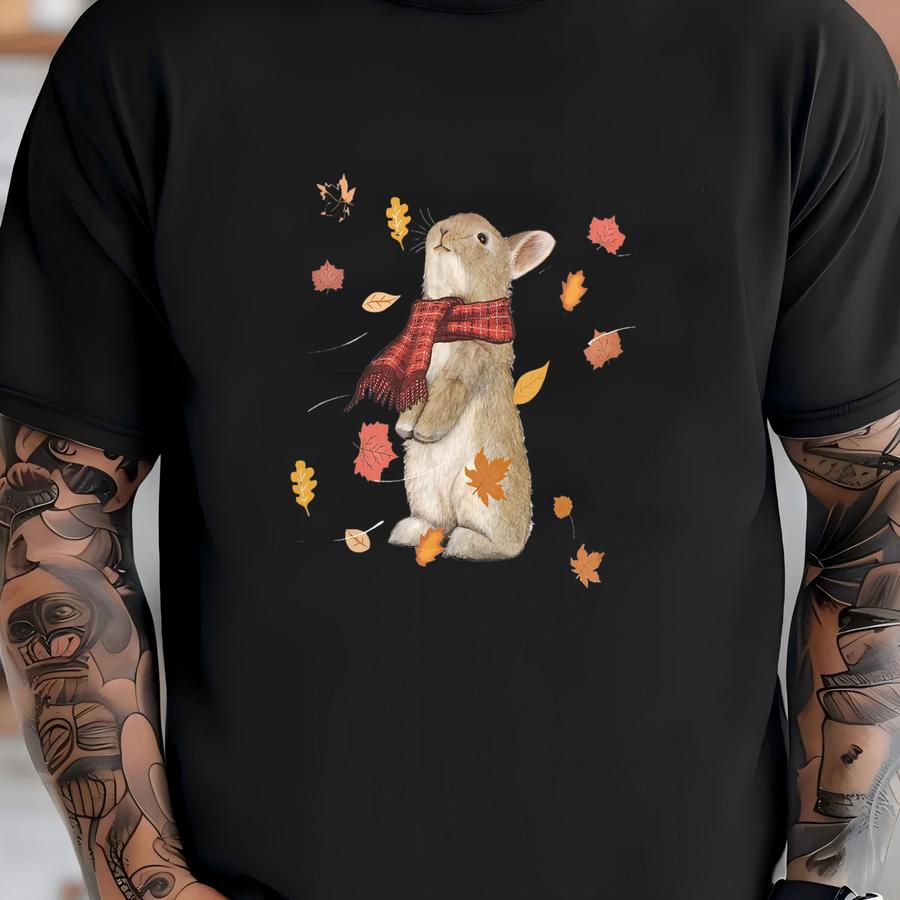 Fall Leaves Bunny Rabbit Sweatshirt, Autumn Bunny Crewneck, Cute Bunny Shirt, Bunny Rabbit Lover Shirt, Thanksgiving Shirt, Bunny Mom Shirt T-shirt