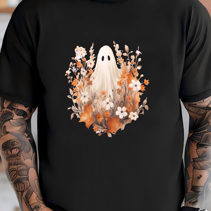 Vintage Floral Ghost Sweatshirt, Retro Fall Floral Ghost Crewneck, Halloween Ghost Sweatshirt, Fall Sweater, Flower Halloween Shirt T-shirt