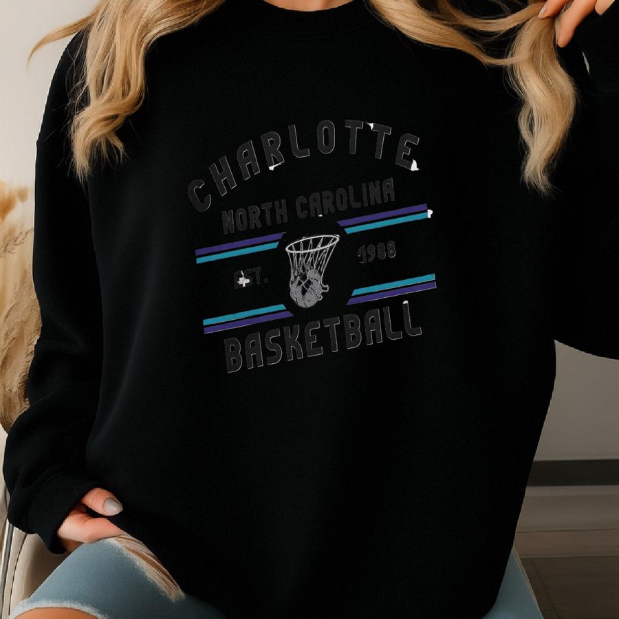 Charlotte Game Day Retro Basketball Sweatshirt, Vintage 90s Oversized Charlotte Crewneck, Fan Gifts, Shirt, Cute Tee Sweatshirt