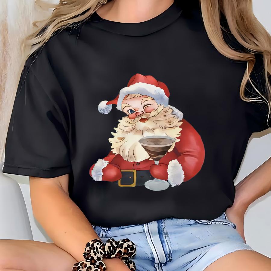 Santa Espresso Martini Sweatshirt, Classy Santa Crewneck, Drunk Xmas Sweater, Espresso Martini Pullover, Martini Christmas Crew Neck Gift T-shirt