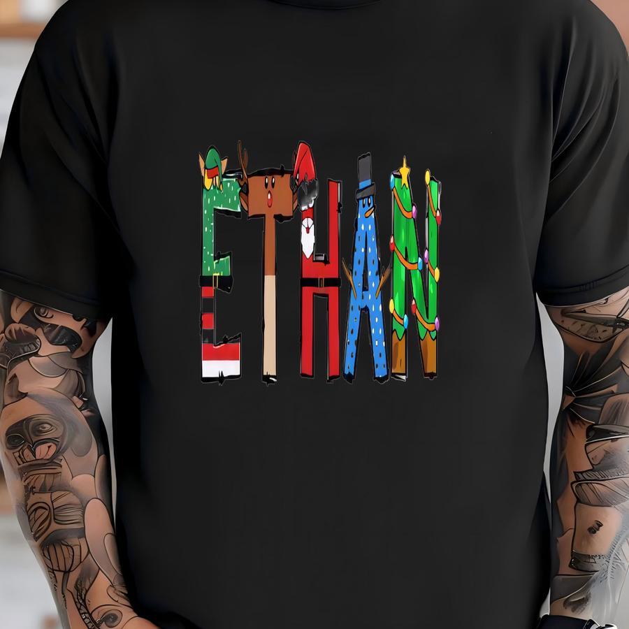 Doodle Letters Christmas Shirt, Personalized Xmas Santa Tshirt, Baby Christmas Bodysuit, Doodle Text Christmas Tee, Kids Custom Name Tee T-shirt