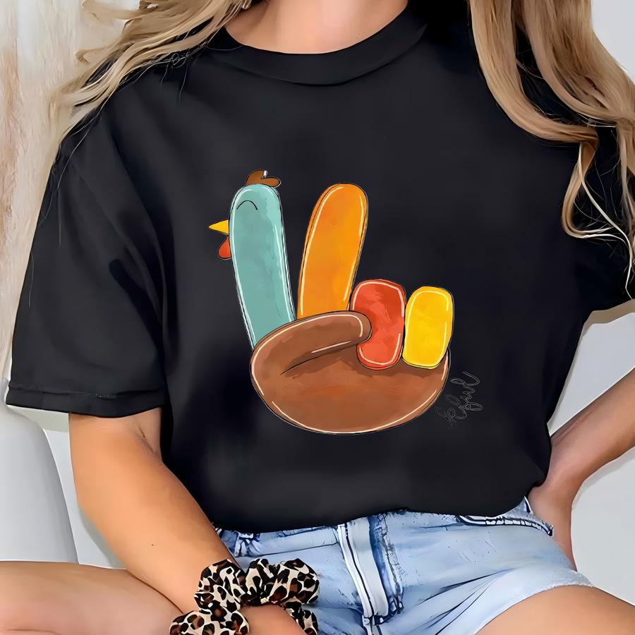 Happy Thanksgiving Shirt For Kids: Thankful Turkey Peace Fingers Hoodie - Jl10258 T-shirt
