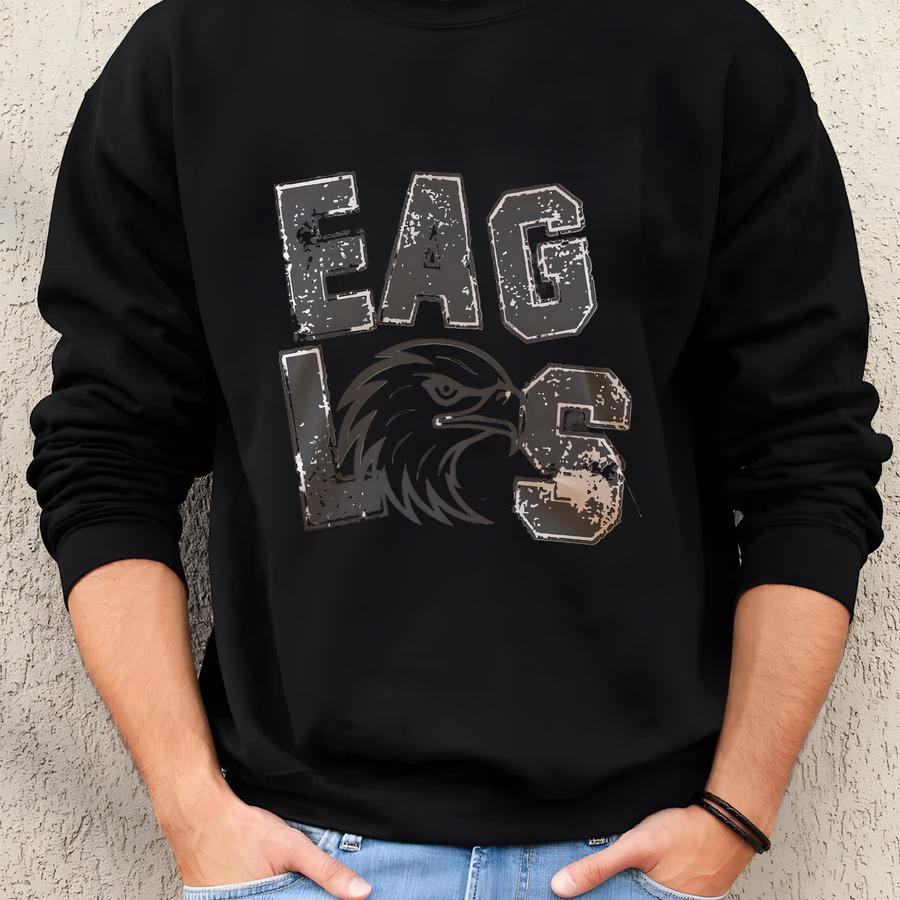 Eagles T-shirt | Distressed Mascot Graphic Tee | School Spirit Shirt For Women | Game Day Outfit | Sports Fan Top | Football Mom Shirt Sweatshirt