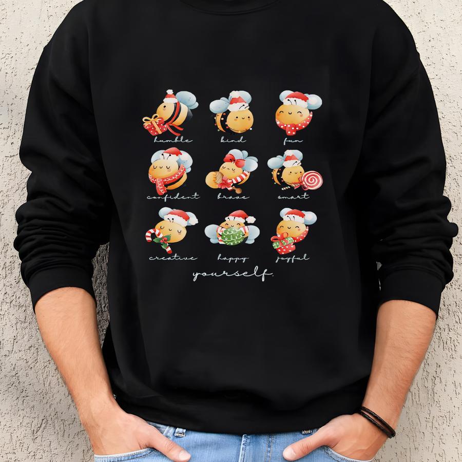 Christmas Bee Sweatshirt, Christmas Honey Bee Sweatshirts, Christmas Bumble Bee Sweaters, Bee Gifts, Be Kind Sweater, Bee Shirts For Women Sweatshirt